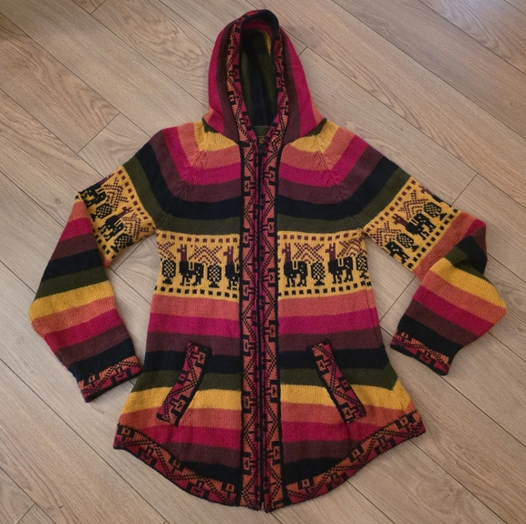 Striped Aztec Knit Zip Up Hoodie - Picture 1 of 12